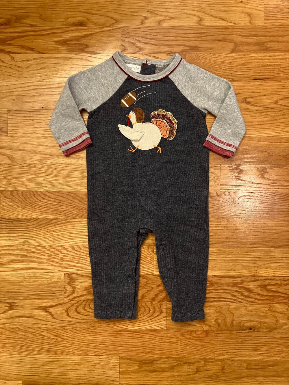Boys Mud Pie Navy and Gray Turkey Football Applique One-Piece